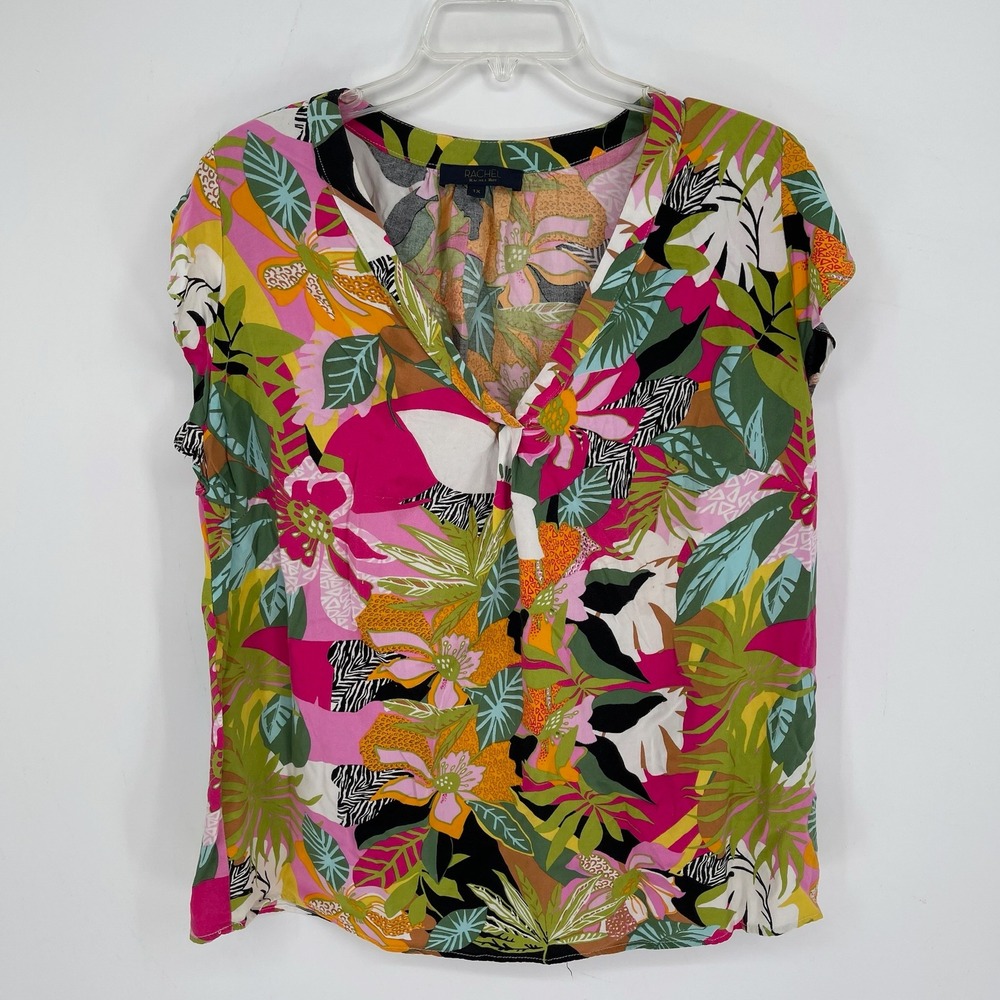 Rachel Roy‎ Women's Multicolor Tropical Floral V-Neck Cap Sleeve Blouse Size 1X